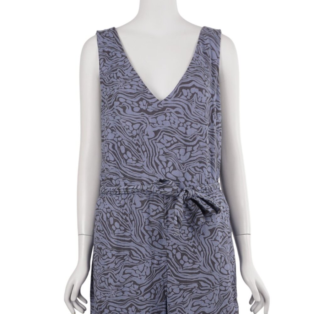 CALME by JOHNNY WAS Jumpsuit M Blue Print Cotton Sleeveless Wide Leg Tie Belt - Picture 2 of 9